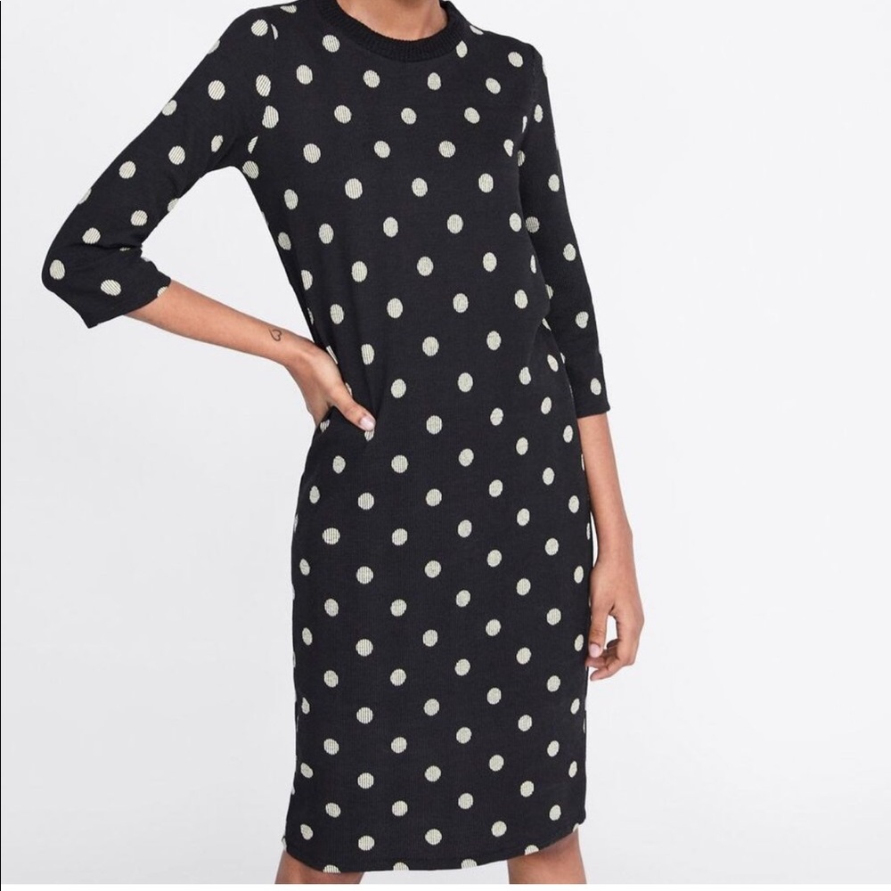 Zara Size S Polka Dot Textured Tube Dress BEST OFFER